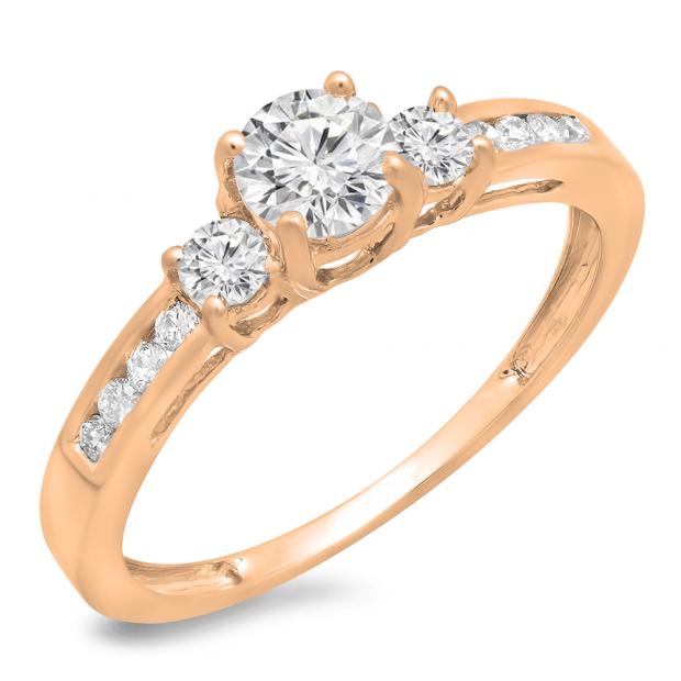 0.75 Carat (ctw) 14K Rose Gold Round Cut Diamond Ladies Bridal 3 Stone Engagement Ring 3/4 CT