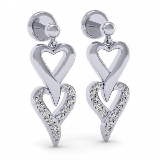 0.25 Carat (ctw) Sterling Silver Round White Diamond Ladies Double Heart Dangling Drop Earrings 1/4 CT