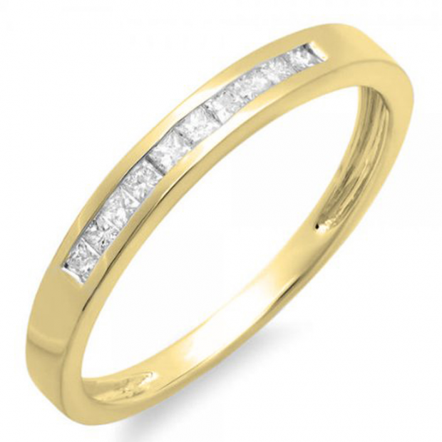 0.20 Carat (ctw) 14K Yellow Gold Princess Cut Diamond Ladies Anniversary Wedding Band Stackable Ring 1/5 CT