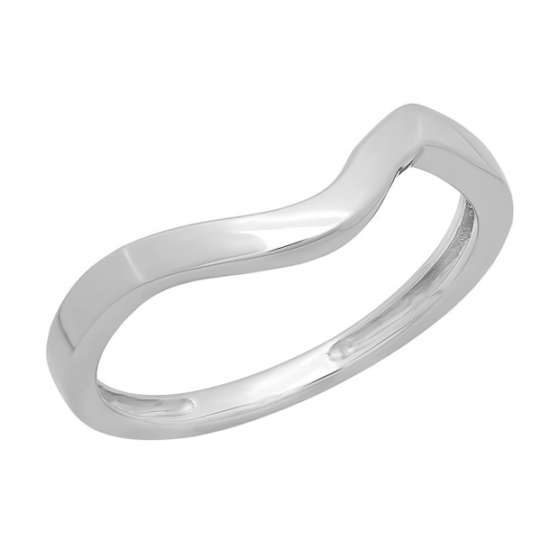 10K White Gold Ladies Anniversary Wedding Stackable Contour Band Guard Ring