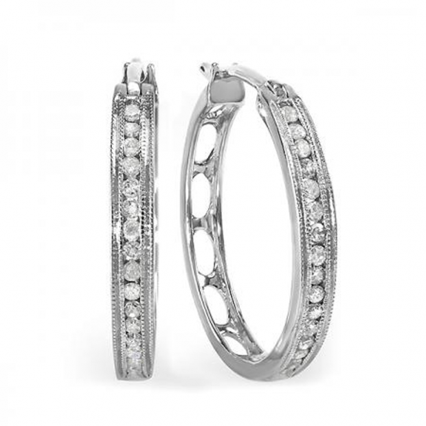 0.30 Carat (ctw) Sterling Silver Real Round Cut Diamond Ladies Hoop Earrings 1/3 CT