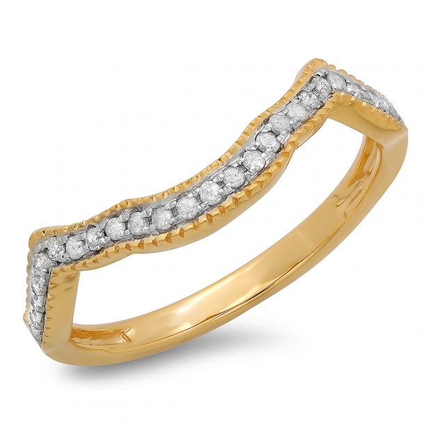 0.15 Carat (ctw) 14K Yellow Gold Round Diamond Ladies Stackable Anniversary Wedding Contour Band Guard Ring(BAND ONLY)