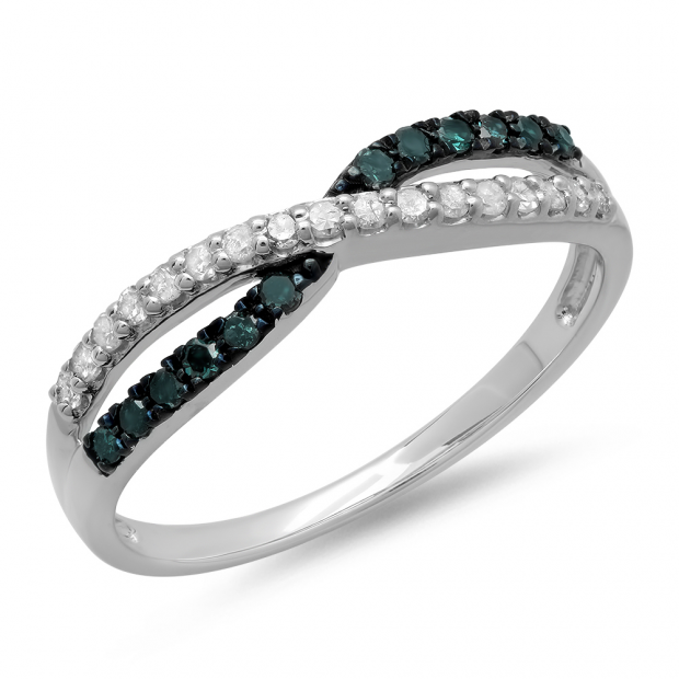 0.25 Carat (ctw) 14K White Gold Round Blue & White Diamond Anniversary Wedding Band Swirl Ring 1/4 CT