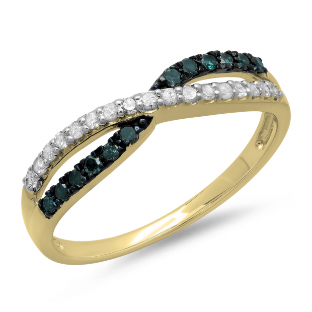 0.25 Carat (ctw) 14K Yellow Gold Round Blue & White Diamond Anniversary Wedding Band Swirl Ring 1/4 CT