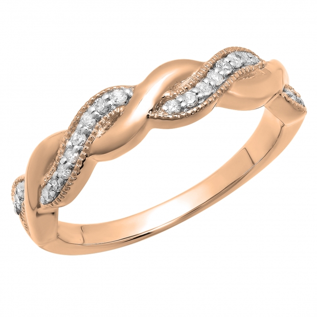 0.15 Carat (ctw) 10K Rose Gold Round Cut Diamond Ladies Bridal Anniversary Wedding Band Stackable Swirl Ring