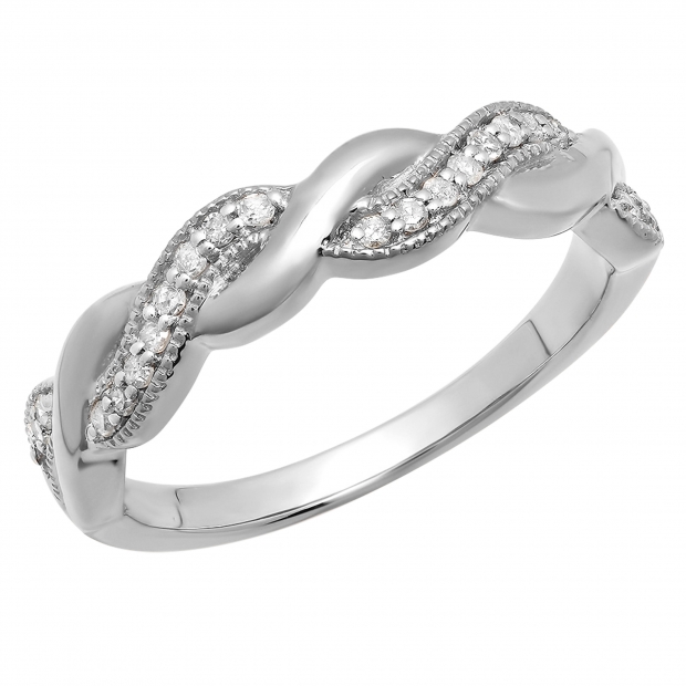 0.15 Carat (ctw) 14K White Gold Round Cut Diamond Ladies Bridal Anniversary Wedding Band Stackable Swirl Ring