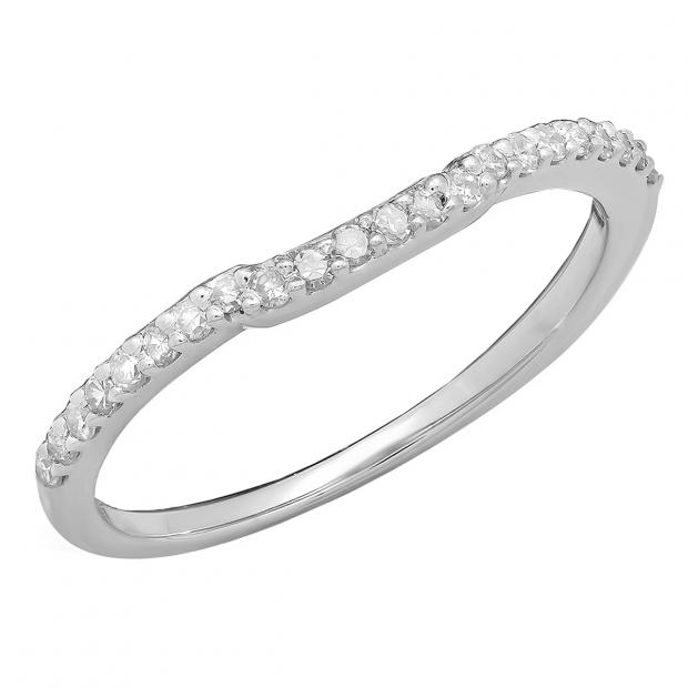 0.20 Carat (ctw) 14K White Gold Round Diamond Ladies Contour Guard Ring Wedding Band 1/5 CT