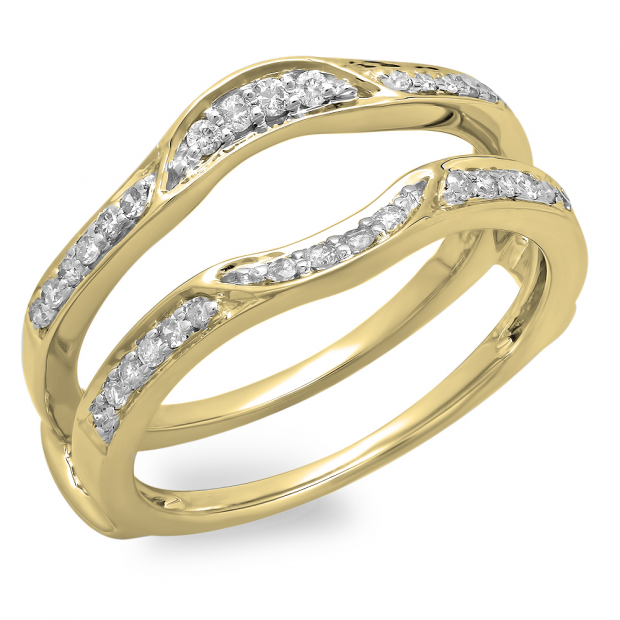 0.25 Carat (ctw) 18K Yellow Gold Round Diamond Ladies Anniversary Wedding Band Enhancer Double Guard Ring 1/4 CT