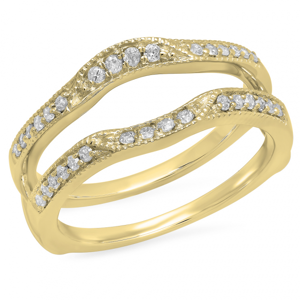 0.25 Carat (ctw) 14K Yellow Gold Round Diamond Ladies Milgrain Anniversary Wedding Band Enhancer Double Guard Ring 1/4 CT