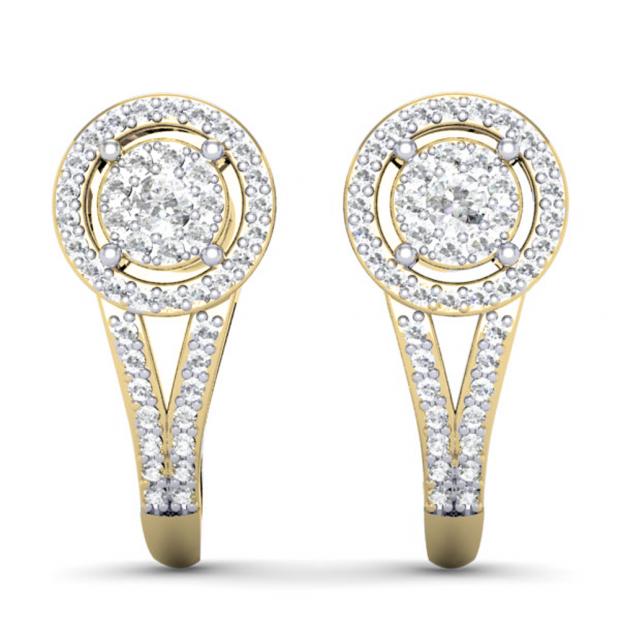 0.50 Carat (ctw) 10K Yellow Gold Round White Diamond Ladies Double Frame Halo Style Hoop Earrings 1/2 CT
