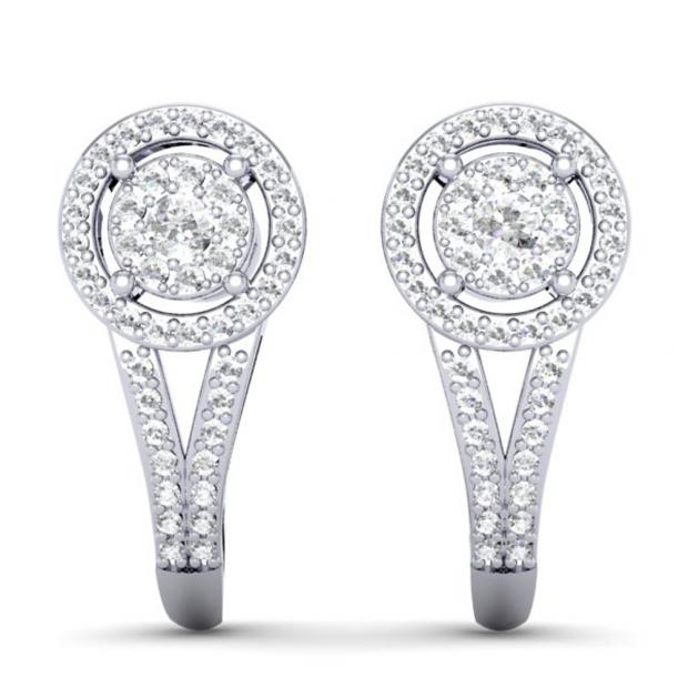 0.50 Carat (ctw) 14K White Gold Round White Diamond Ladies Double Frame Halo Style Hoop Earrings 1/2 CT