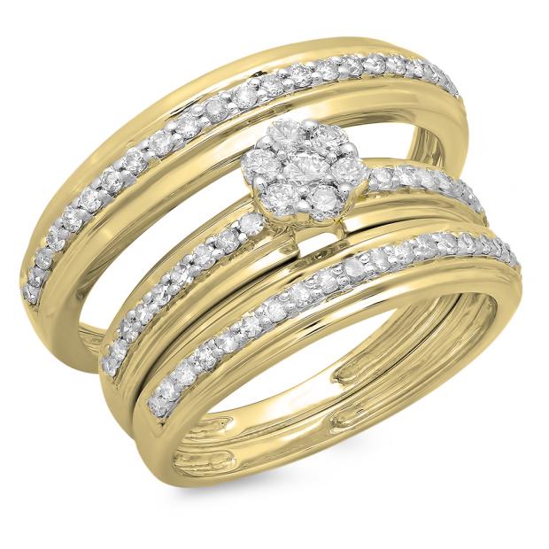 0.75 Carat (ctw) 10K Yellow Gold Round Cut Diamond Men & Women