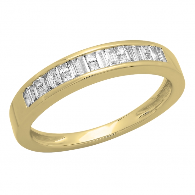 0.33 Carat (ctw) 10K Yellow Gold Princess & Baguette Cut Diamond Ladies Anniversary Wedding Stackable Ring Band 1/3 CT