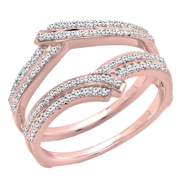 0.32 Carat (ctw) 10K Rose Gold Round Diamond Ladies Anniversary Wedding Band Enhancer Double Guard Ring 1/3 CT