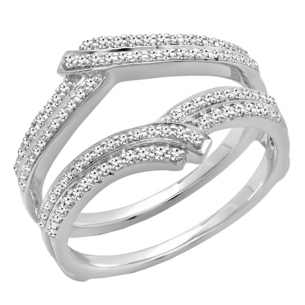 0.32 Carat (ctw) 14K White Gold Round Diamond Ladies Anniversary Wedding Band Enhancer Double Guard Ring 1/3 CT