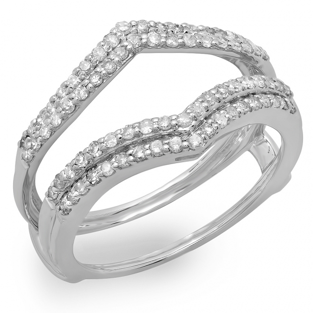 0.50 Carat (ctw) 14K White Gold Round Diamond Ladies Anniversary Wedding Band Enhancer Guard Double Ring 1/2 CT
