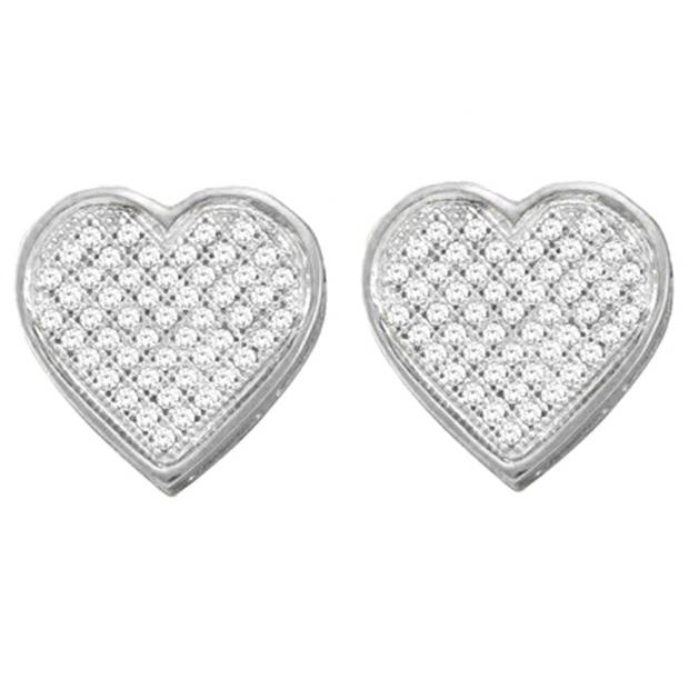0.25 Carat (ctw) 10K White Gold Round Cut White Diamond Ladies Micro Pave Heart Shape Stud Earrings 1/4 CT