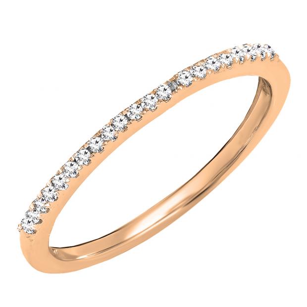 0.15 Carat (Ctw) 10K Rose Gold Round White Diamond Ladies Dainty Anniversary Wedding Stackable Band