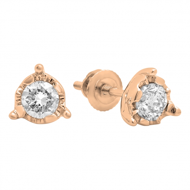 0.60 Carat (ctw) 10K Rose Gold Round Cut Diamond Ladies Solitaire Bezel Set Stud Earrings