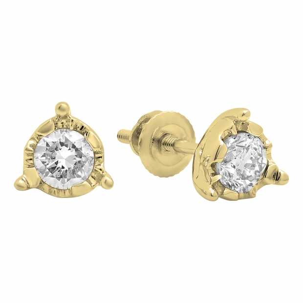 0.60 Carat (ctw) 10K Yellow Gold Round Cut Diamond Ladies Solitaire Bezel Set Stud Earrings