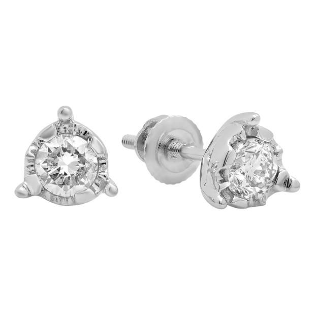 0.60 Carat (ctw) 14K White Gold Round Cut Diamond Ladies Solitaire Bezel Set Stud Earrings