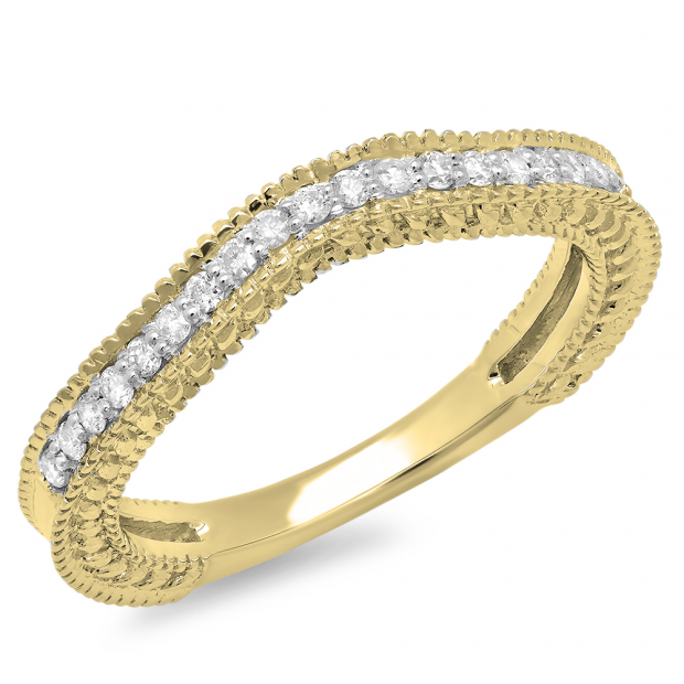 0.25 Carat (ctw) 10K Yellow Gold Round Cut Diamond Ladies Milgrain Anniversary Wedding Band Stackable Guard Ring 1/4 CT