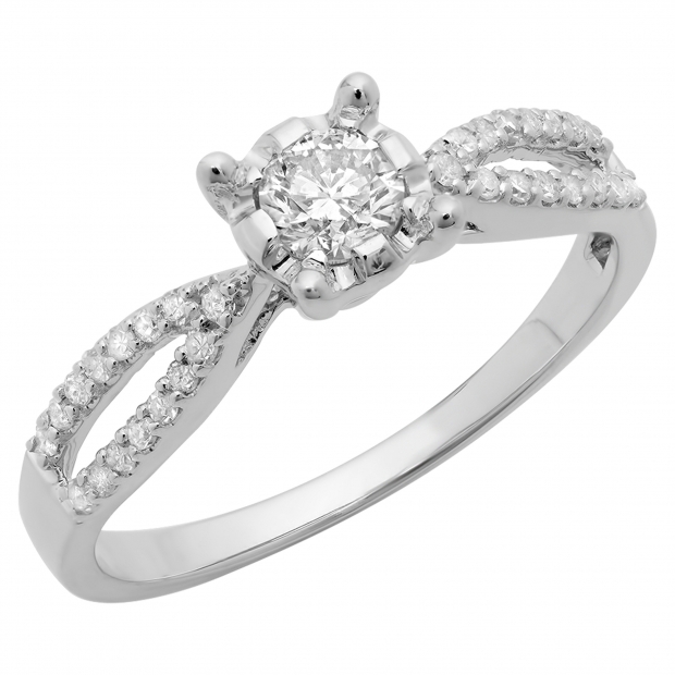 0.50 Carat (ctw) 10K White Gold Round Diamond Ladies Solitaire With Accents Bridal Split Shank Engagement Ring 1/2 CT