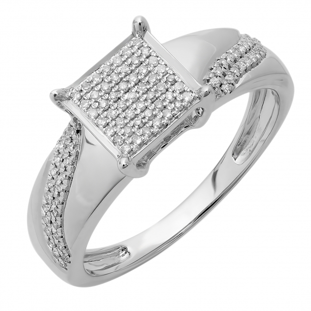 0.20 Carat (ctw) Sterling Silver Round Diamond Ladies Bridal Square Frame Micro Pave Promise Ring 1/5 CT