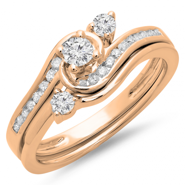 0.50 Carat (ctw) 10K Rose Gold Round Diamond Ladies Bridal Twisted Swirl Engagement Ring With Matching Band Set 1/2 CT