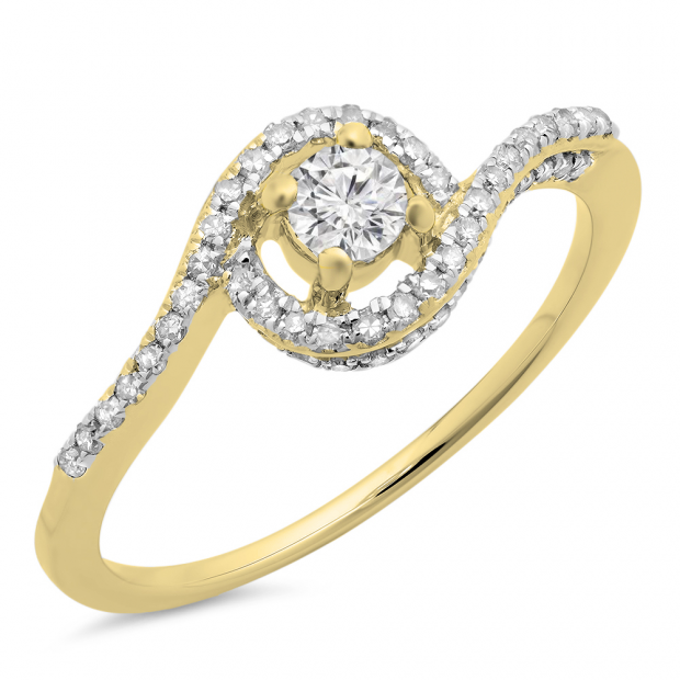 0.50 Carat (ctw) 10K Yellow Gold Round Cut Diamond Ladies Twisted Swirl Bridal Halo Engagement Ring 1/2 CT