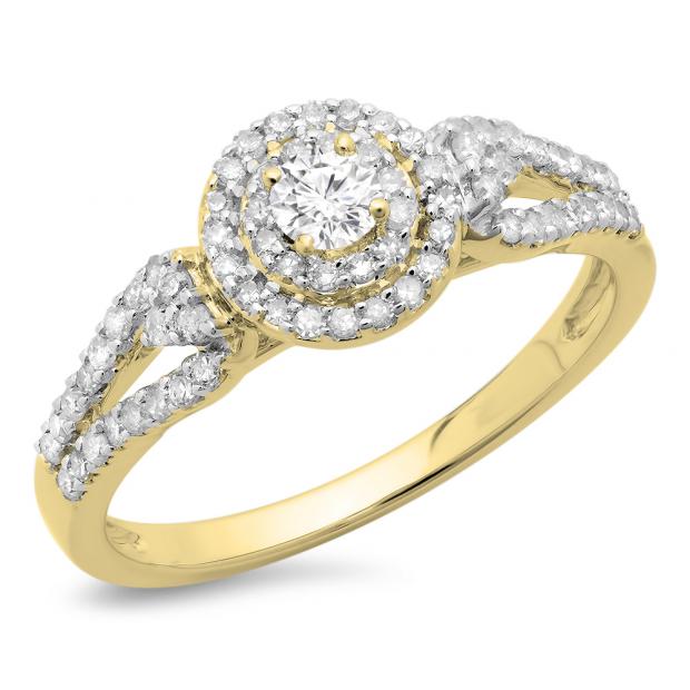 0.60 Carat (ctw) 10K Yellow Gold Round Cut Diamond Ladies Split Shank Vintage Style Bridal Halo Engagement Ring