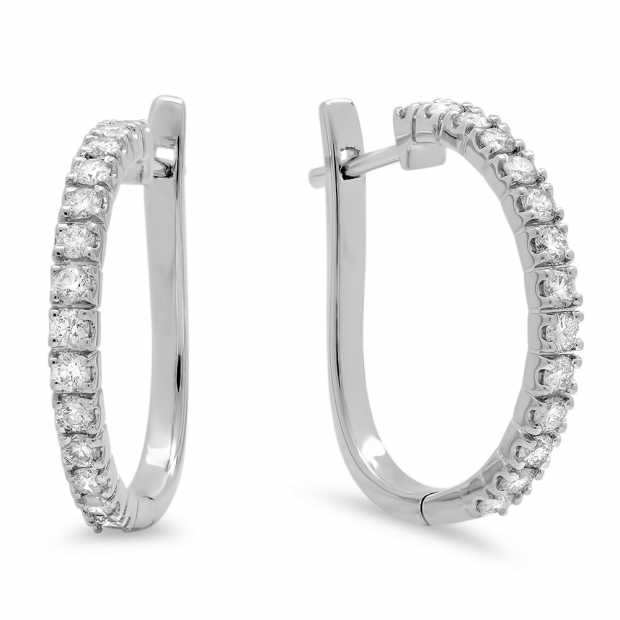 0.75 Carat (ctw) 14K White Gold Round Cut Diamond Ladies Hoop Earrings 3/4 CT