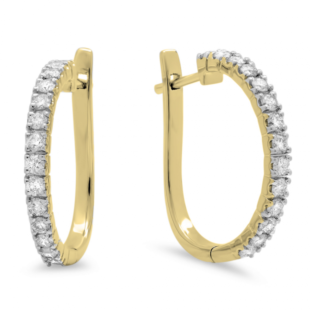 0.75 Carat (ctw) 14K Yellow Gold Round Cut Diamond Ladies Hoop Earrings 3/4 CT