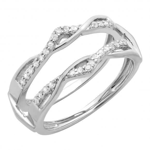 0.25 Carat (ctw) 14K White Gold Round Diamond Ladies Anniversary Wedding Band Enhancer Guard Double Ring 1/4 CT
