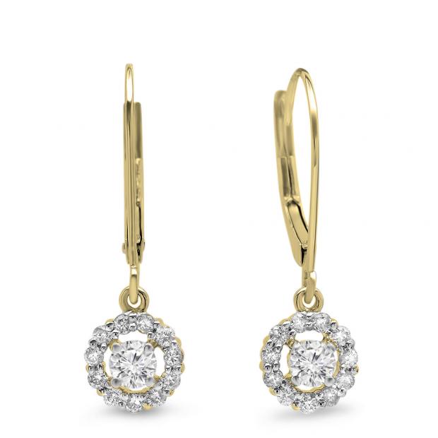 0.55 Carat (ctw) 14K Yellow Gold Round Cut Diamond Ladies Cluster Halo Style Drop Earrings 1/2 CT