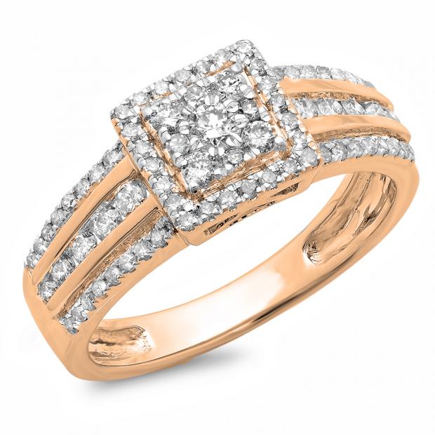 0.75 Carat (ctw) 10K Rose Gold Round Cut Diamond Ladies Cluster Style Bridal Halo Engagement Ring 3/4 CT