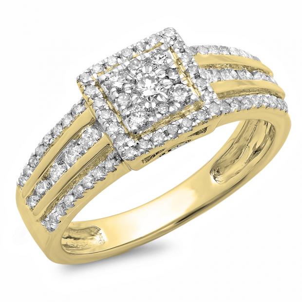 0.75 Carat (ctw) 18K Yellow Gold Round Cut Diamond Ladies Cluster Style Bridal Halo Engagement Ring 3/4 CT
