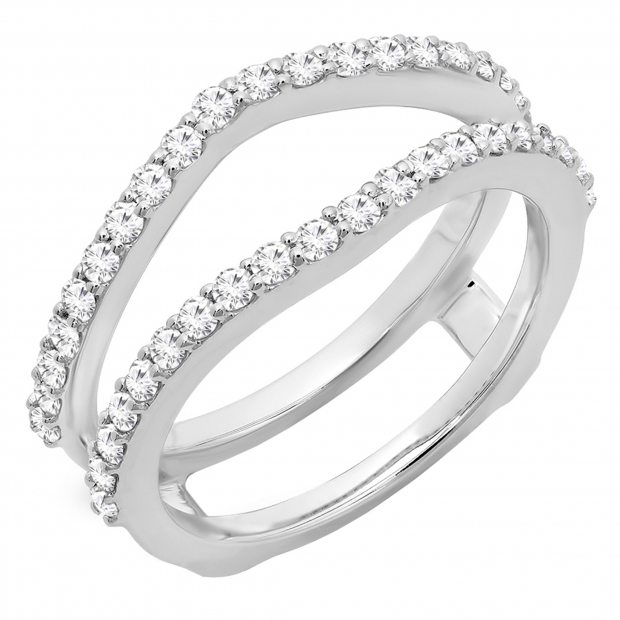 0.50 Carat (ctw) 18K White Gold Round Diamond Ladies Anniversary Wedding Band Enhancer Guard Double Ring 1/2 CT