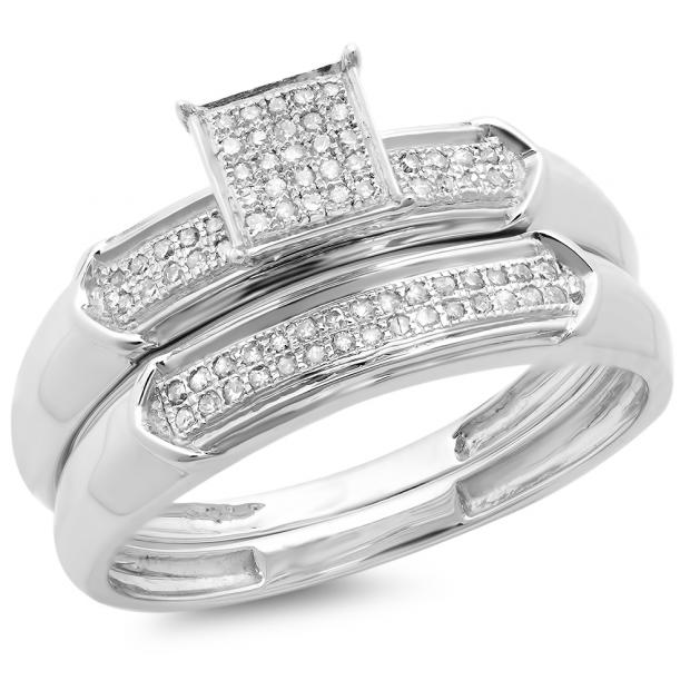 0.25 Carat (ctw) 14K White Gold Round Cut Diamond Ladies Bridal Engagement Ring With Matching Wedding Band Set 1/4 CT