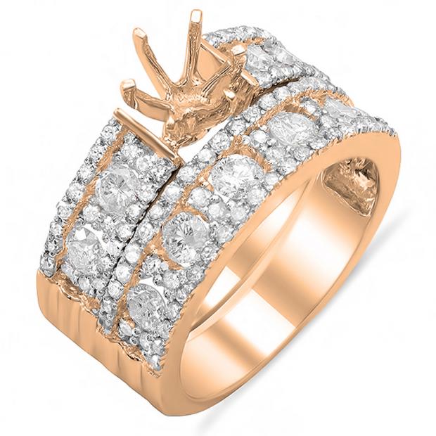 1.33 Carat (ctw) 10K Rose Gold Round Cut Diamond Ladies Engagement Semi Mount Bridal Ring Set 1 1/3 CT (No Center Stone)