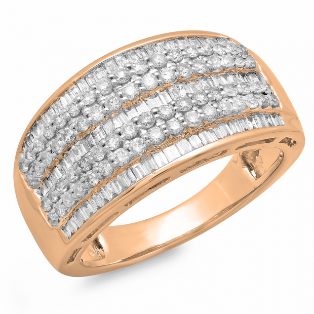1.25 Carat (ctw) 10K Rose Gold Round & Baguette Cut Diamond Ladies Anniversary Wedding Band 1 1/4 CT