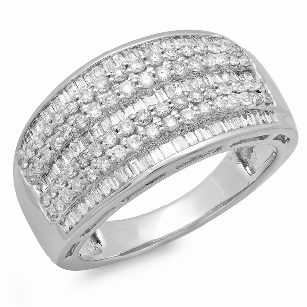 1.25 Carat (ctw) 10K White Gold Round & Baguette Cut Diamond Ladies Anniversary Wedding Band 1 1/4 CT