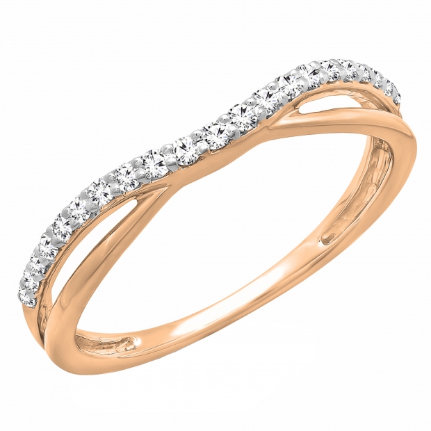 0.25 Carat (ctw) 14K Rose Gold Round Cut Diamond Ladies Anniversary Wedding Guard Contour Band 1/4 CT