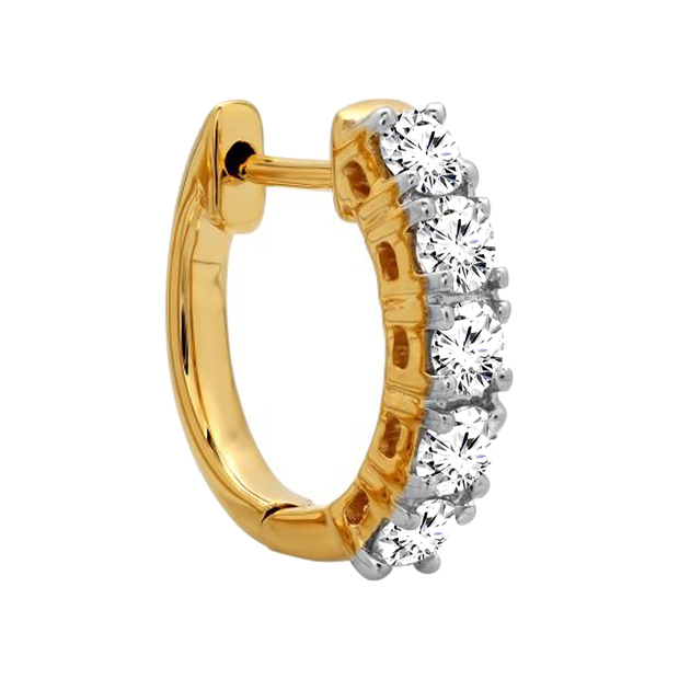 0.25 Carat (ctw) Round Diamond Ladies Five Stone Hoop Earring (Only 1Pc) 1/4 CT 10K Yellow Gold