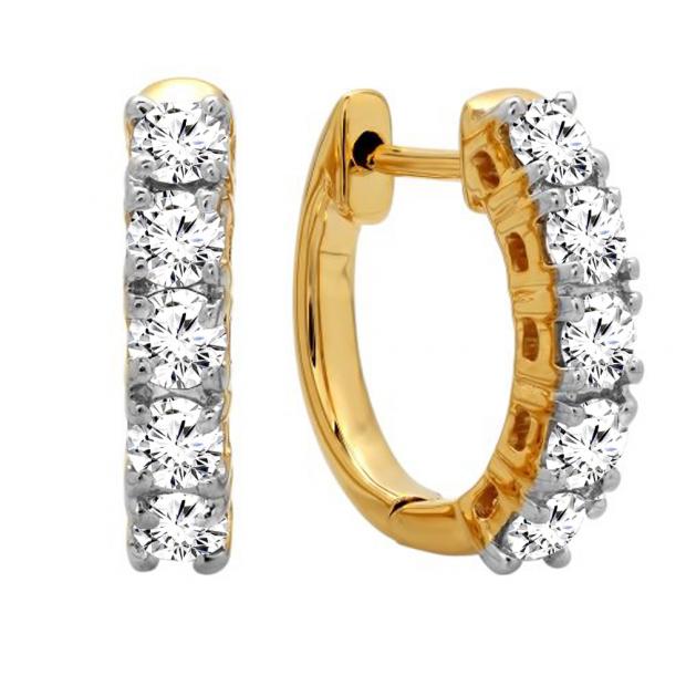 0.50 Carat (ctw) 10K Yellow Gold Real Round Cut White Diamond Ladies Huggies Hoop Earrings 1/2 CT