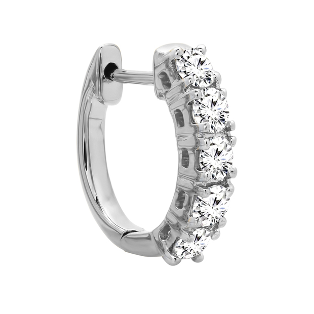 0.25 Carat (ctw) Round Diamond Ladies Five Stone Hoop Earring (Only 1Pc) 1/4 CT 14K White Gold