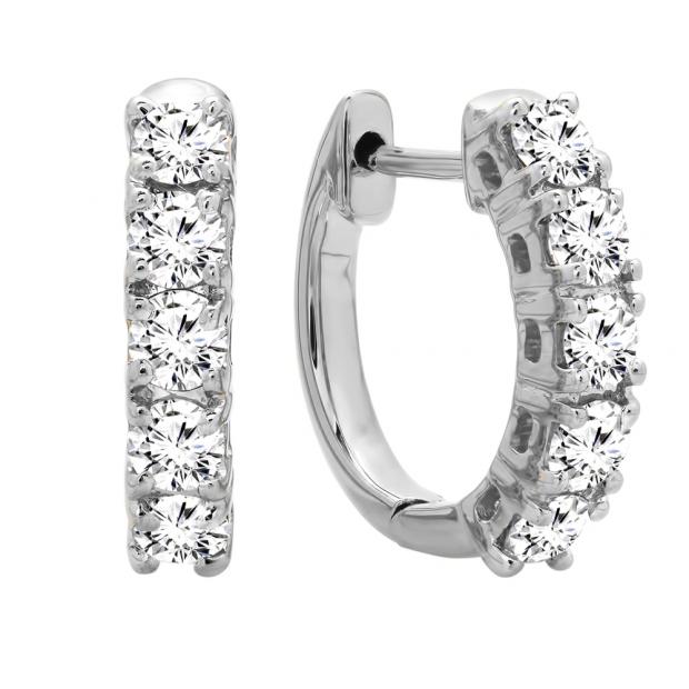 0.50 Carat (ctw) 18K White Gold Real Round Cut White Diamond Ladies Huggies Hoop Earrings 1/2 CT
