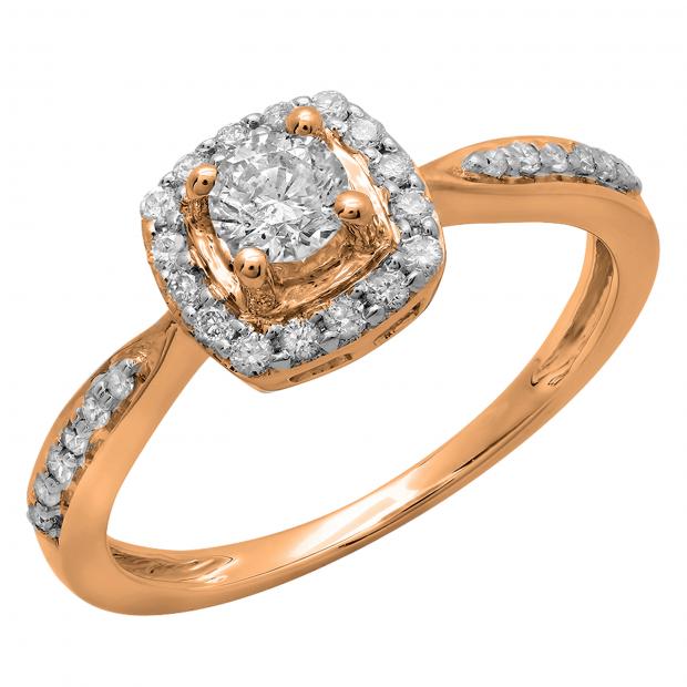 0.50 Carat (ctw) 10K Rose Gold Round Diamond Ladies Halo Style Bridal Engagement Ring 1/2 CT