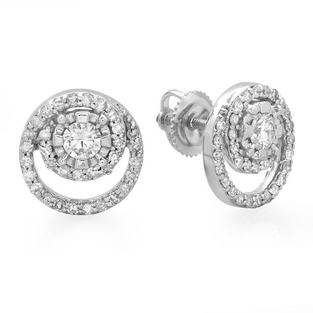 0.80 Carat (ctw) 14K White Gold Round Cut Diamond Ladies Cluster Swirl Stud Earrings 3/4 CT
