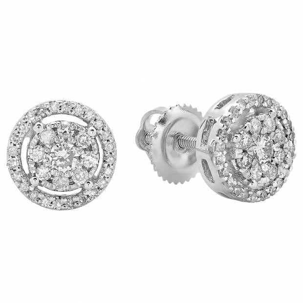 0.45 Carat (ctw) 10K White Gold Real Round Cut White Diamond Ladies Cluster Flower Stud Earrings 1/2 CT